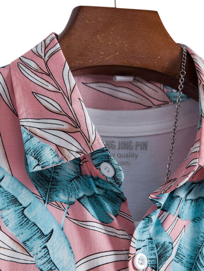 Zeus® | Viscose Tropical Print Button Up Shirt & Short Length Swim Shorts