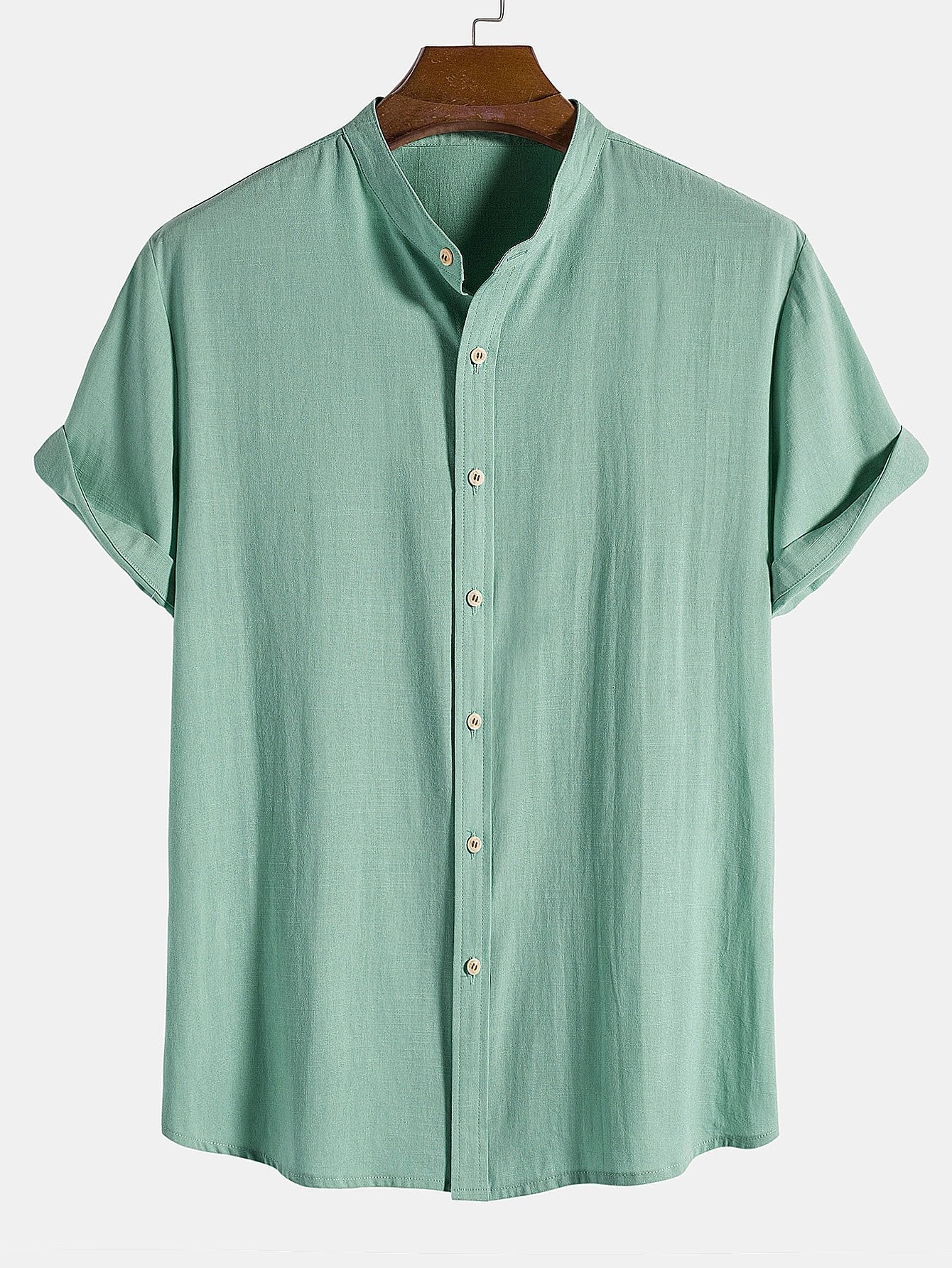 Altiok® | Linen Look Cotton Blend Stand Collar Shirt