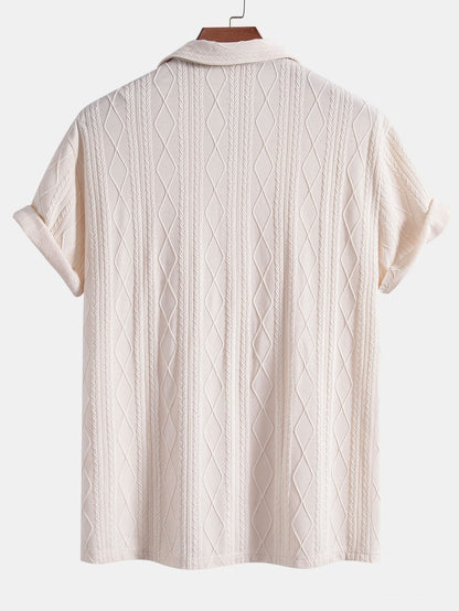 Ysidro® | Knitted Geometric Rhombus Jacquard Cuban Shirt