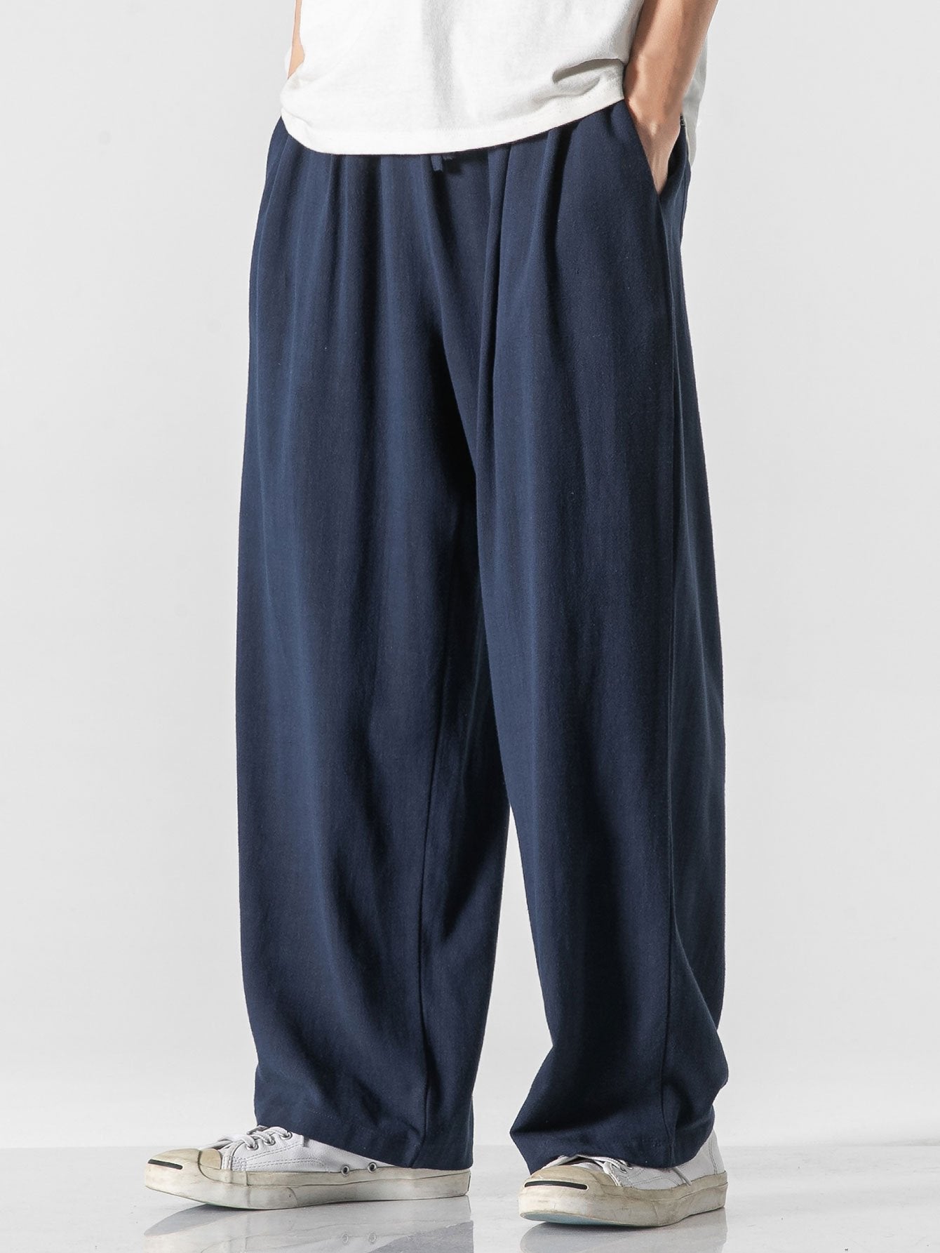 Ewan® | Wide Relax Fit Trousers In Linen And Cotton Mix