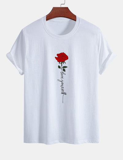 Arsenio® | Rose Slogan Print Cotton T-Shirt