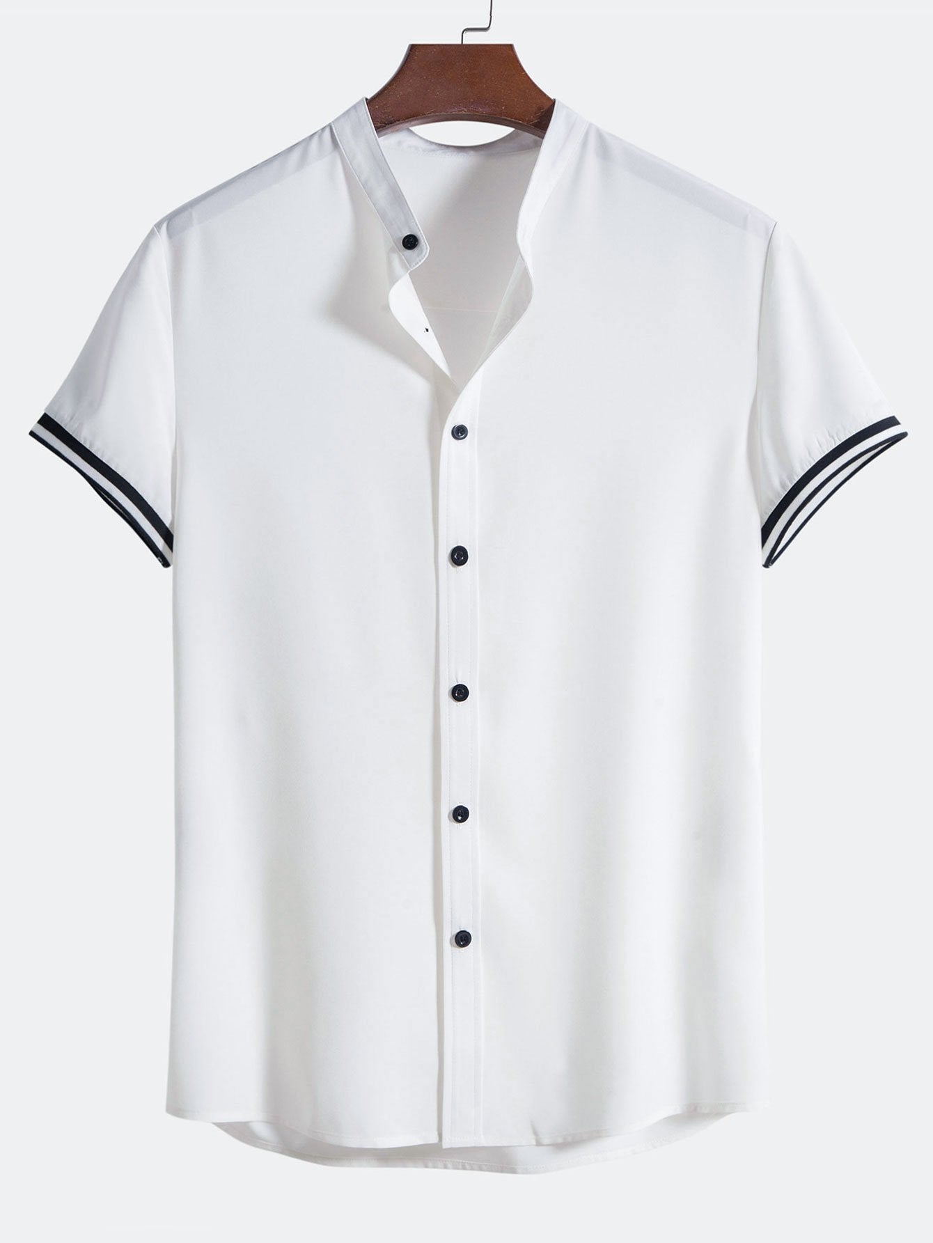 Arvid® | Muscle Fit Stripe Threaded Cuff Stand Collar Shirt