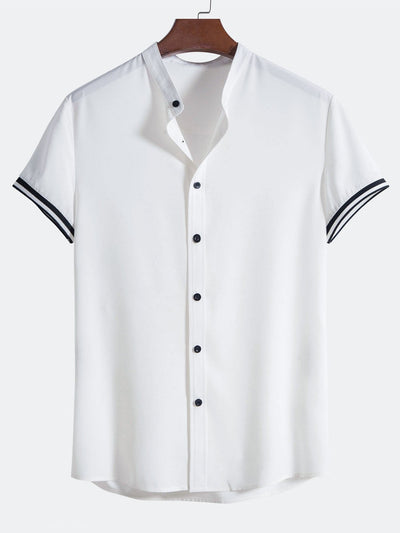 Arvid® | Muscle Fit Stripe Threaded Cuff Stand Collar Shirt