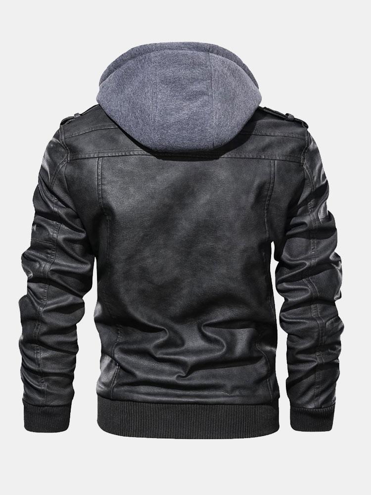Hawke | Detachable Hooded Zip Up PU Leather Jacket