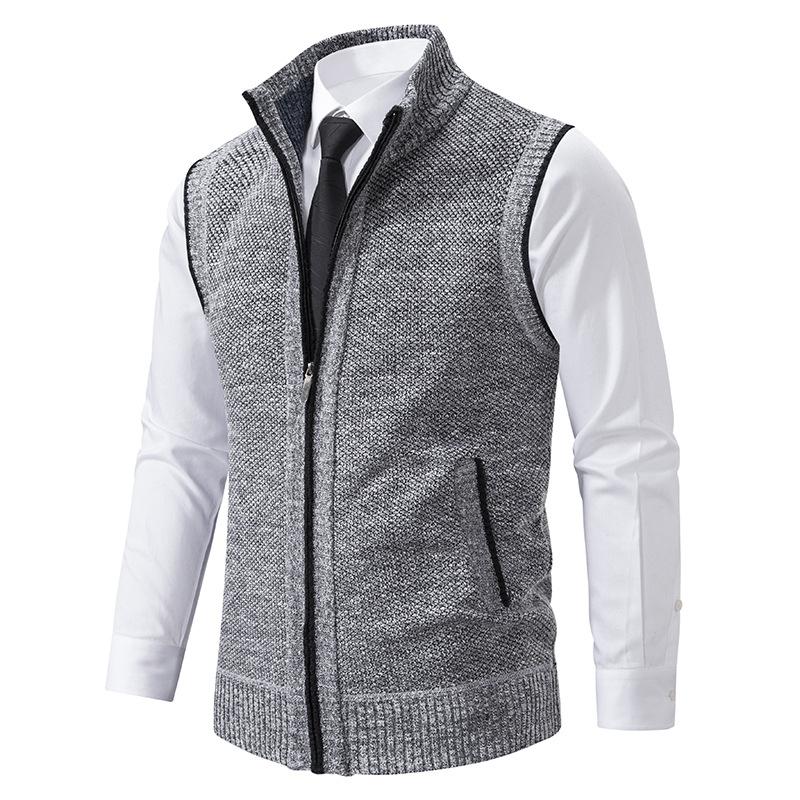 Men's Casal Solid Color Stand Collar Sleevelessnitted Vest