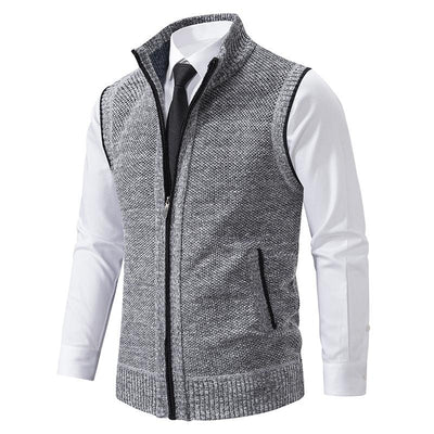 Men's Casal Solid Color Stand Collar Sleevelessnitted Vest