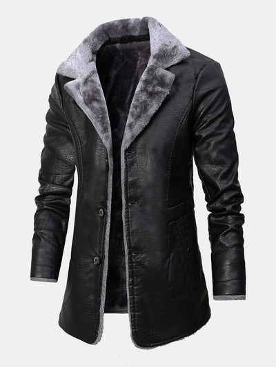 Nolan | Long Line Faux Fur Lined PU Leather Coat