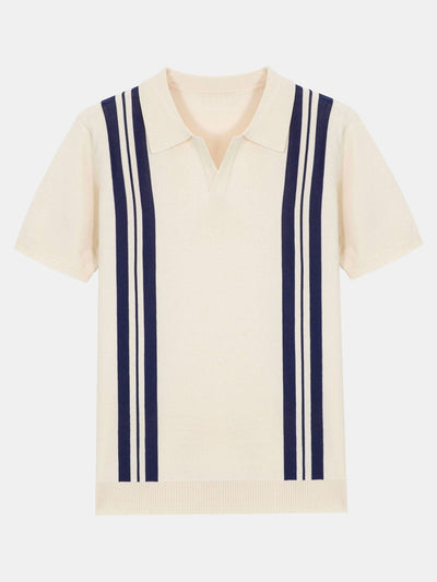 Kai | Striped Johnny Collar Sweater Polo