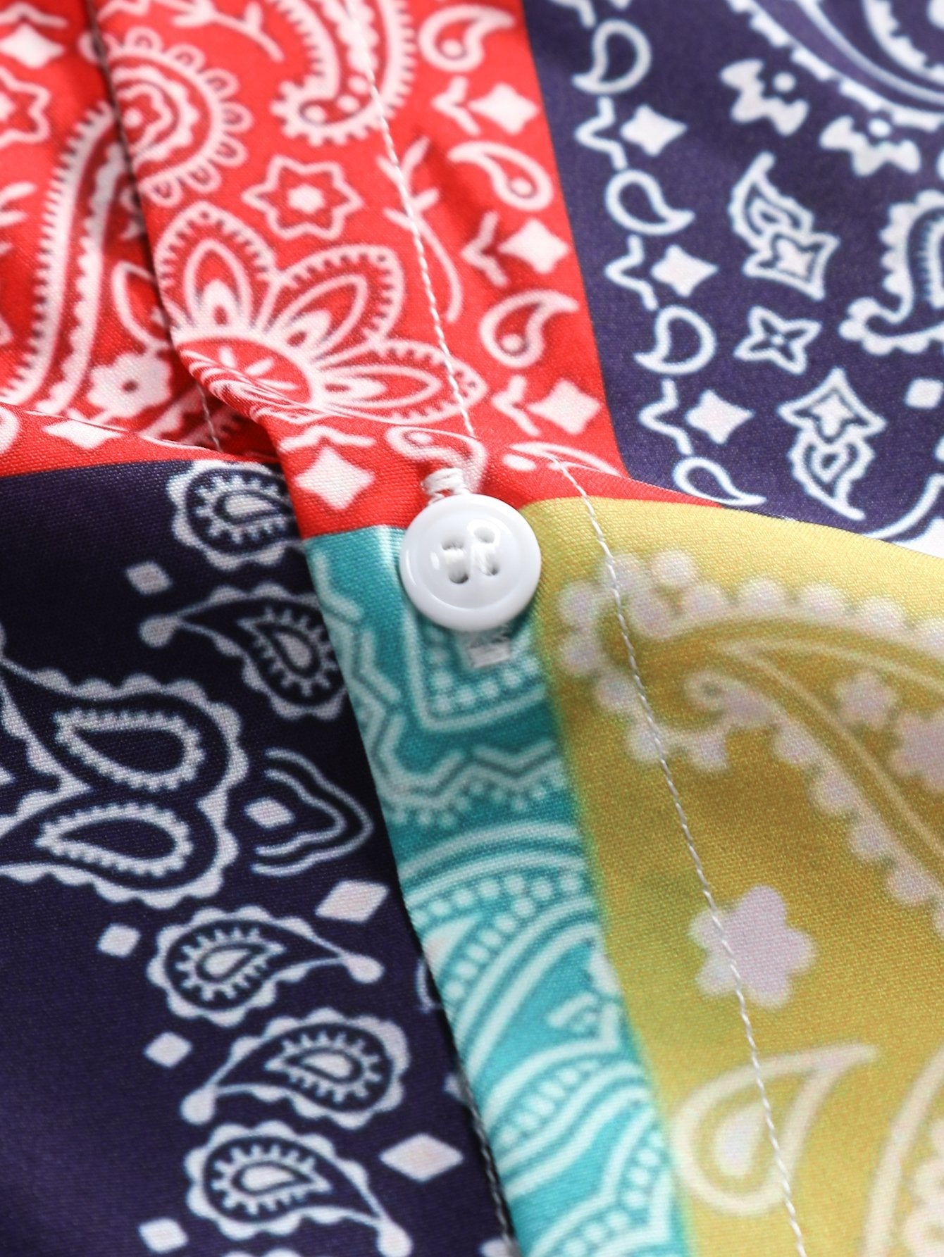 Rufino® | Color Block Paisley Print Button Up Shirt