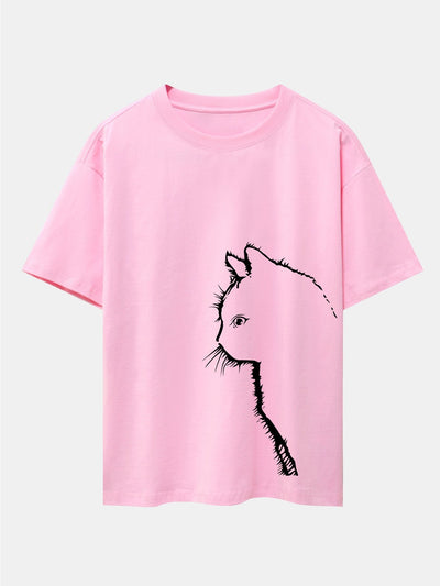 Héctor® | Cat Silhouette Print Drop Shoulder Oversize T-Shirt