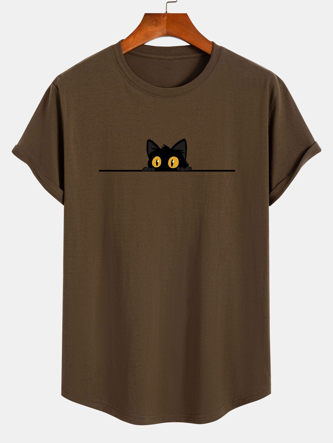 Neil® | Black Cat Print Cotton Arc Hem T-Shirt