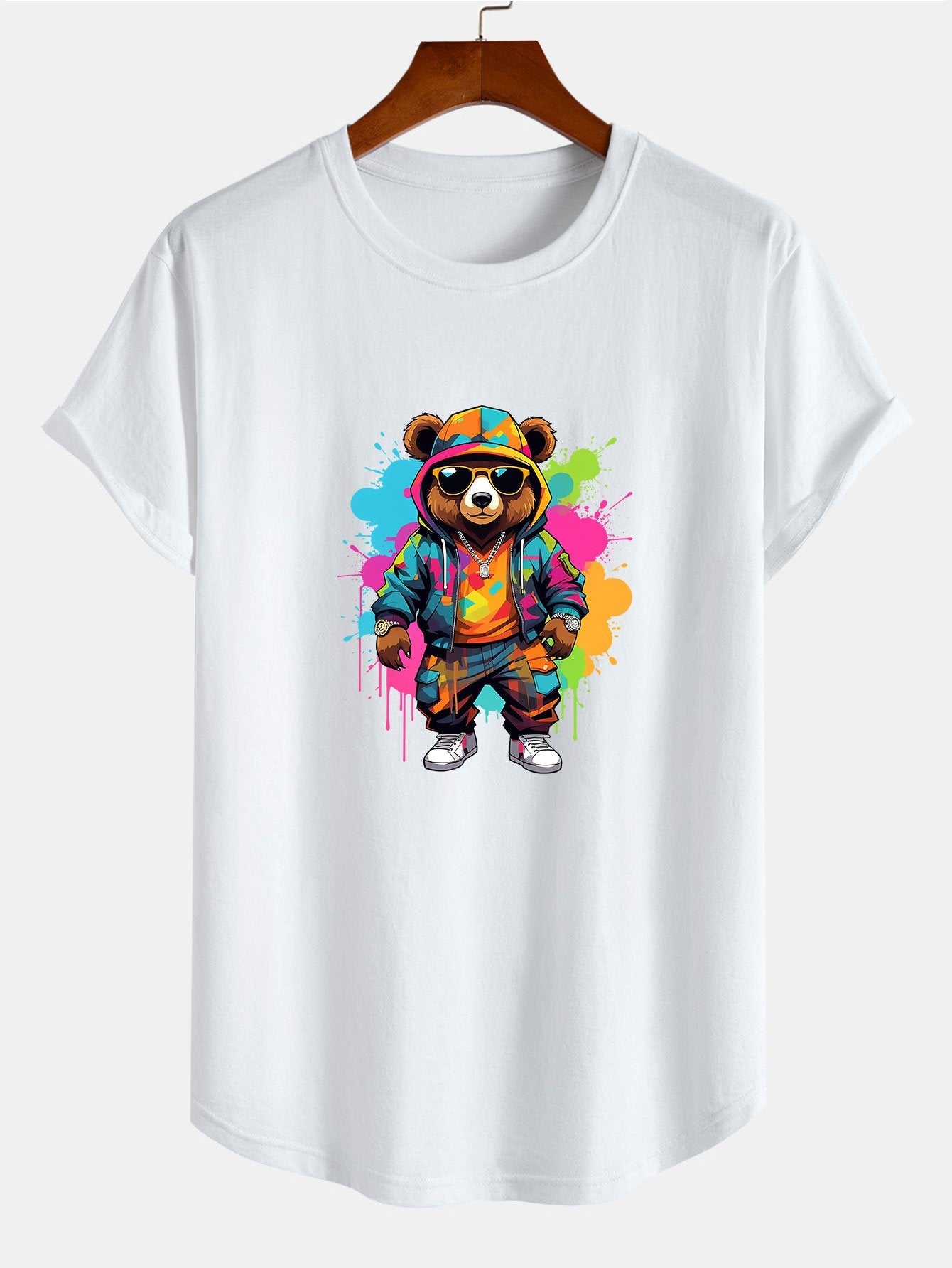 Noel® | Graffiti Bear Print Cotton Arc Hem T-Shirt