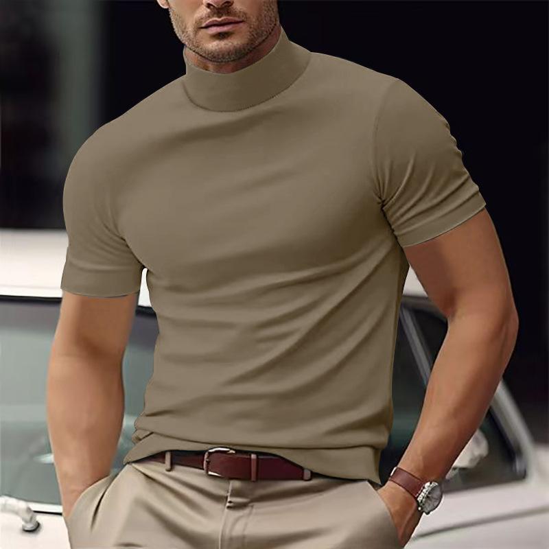 Men's Solid Color Half Trtle Neck SliFit Short Sleeve T-Shirt