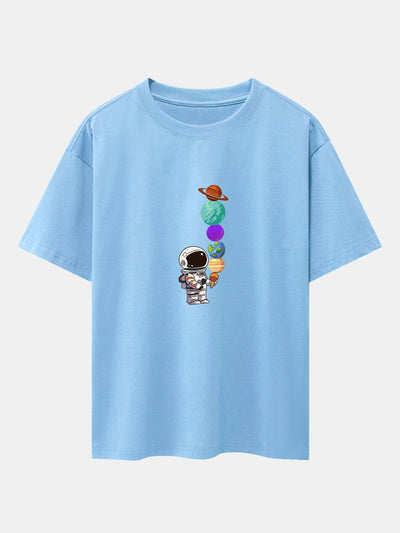 Atilano® | Planet Astronaut Print Drop Shoulder Oversize T-Shirt