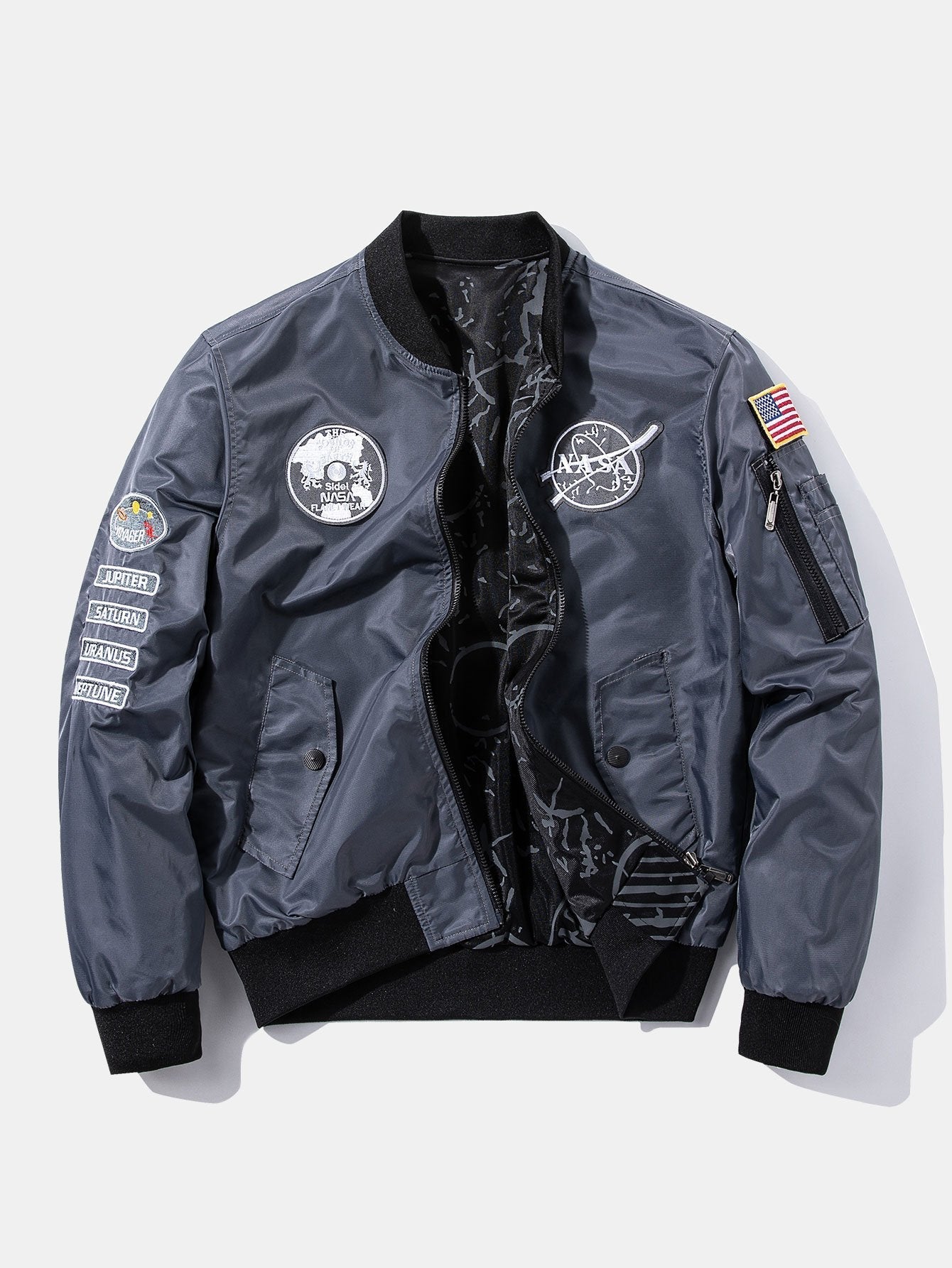 Hunter | Reversible NASA Embroidered Patch Bomber Jacket