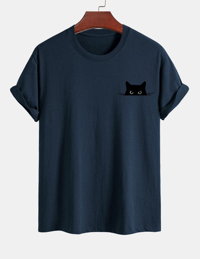Ariel® | Black Cat Print Cotton T-Shirt