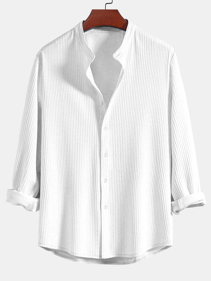 Baldomero® | Long Sleeve Muscle Fit Ribbed Stand Collar Shirt