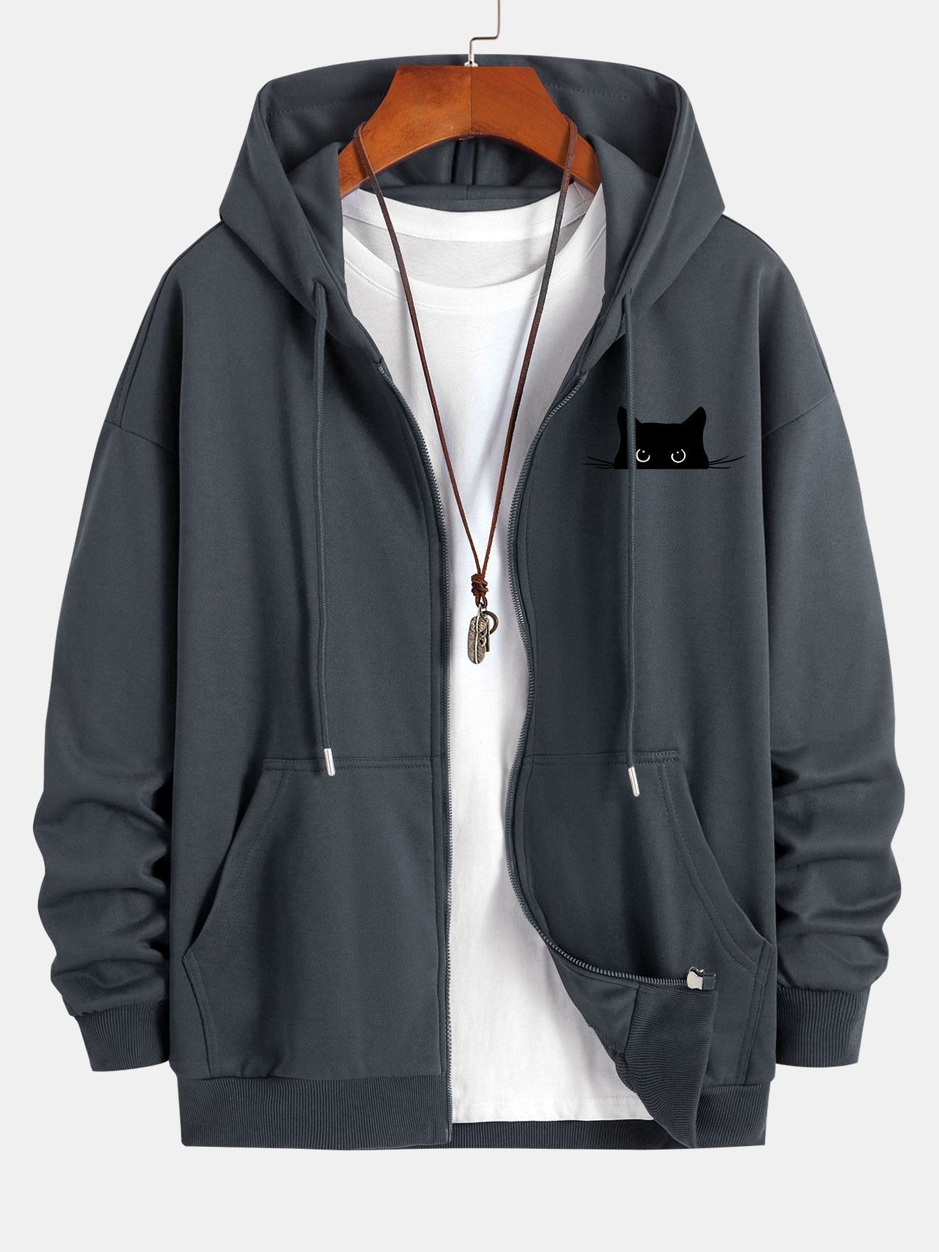 Harry | Black Cat Print Relax Fit Zip Hoodie