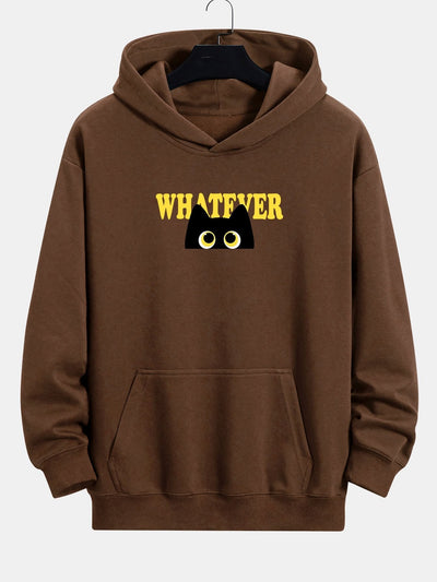 Leland | Whatever Black Cat Print Relax Fit Hoodie