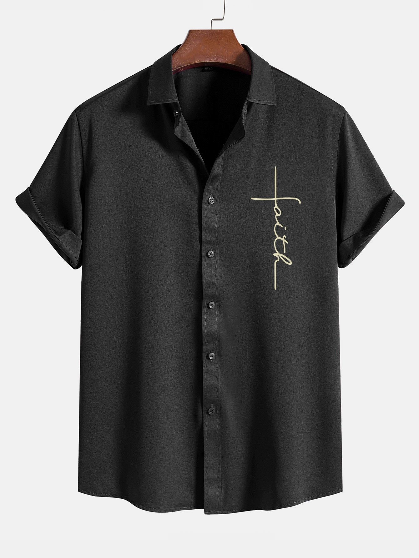 Amedeus® | Faith Letter Print Button Up Shirt