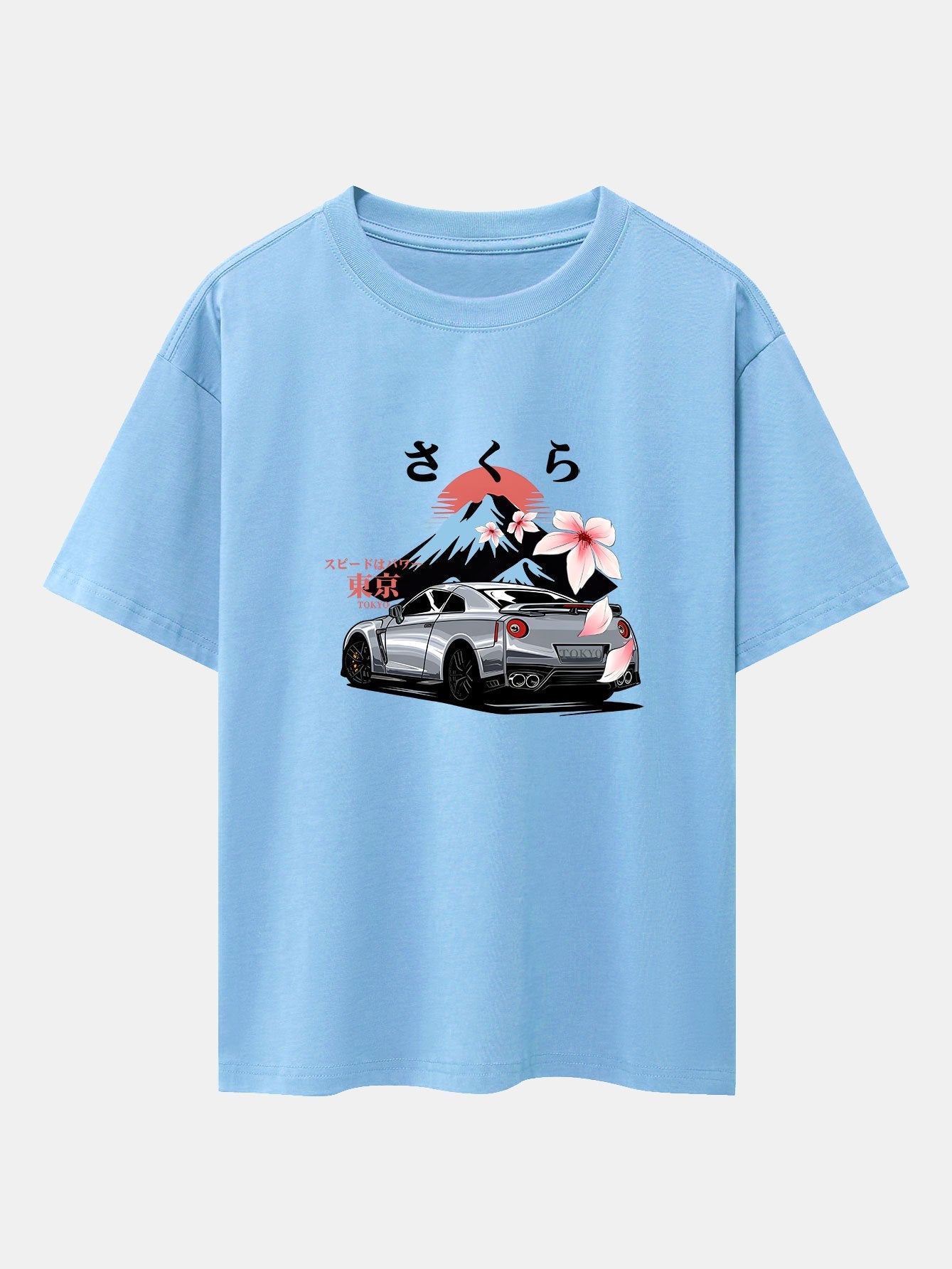 Howard® | Tokyo Cherry Blossoms Car Print Drop Shoulder Oversize T-Shirt