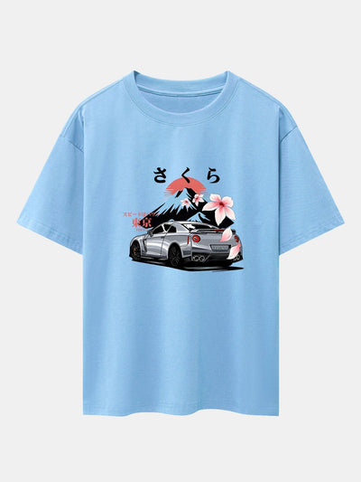 Howard® | Tokyo Cherry Blossoms Car Print Drop Shoulder Oversize T-Shirt