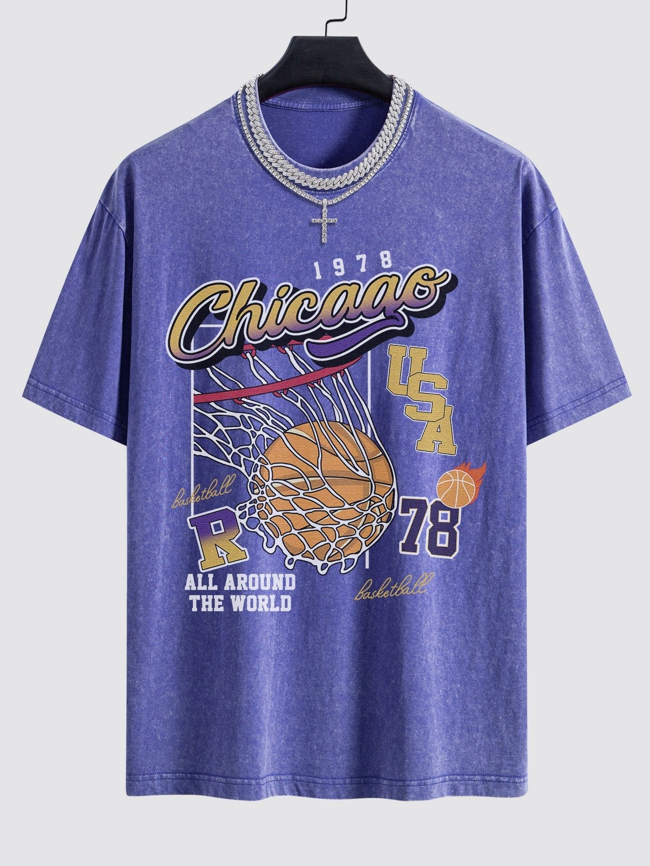 Alfonso® | Chicago Basketball Print Washed Drop Shoulder Oversize T-Shirt