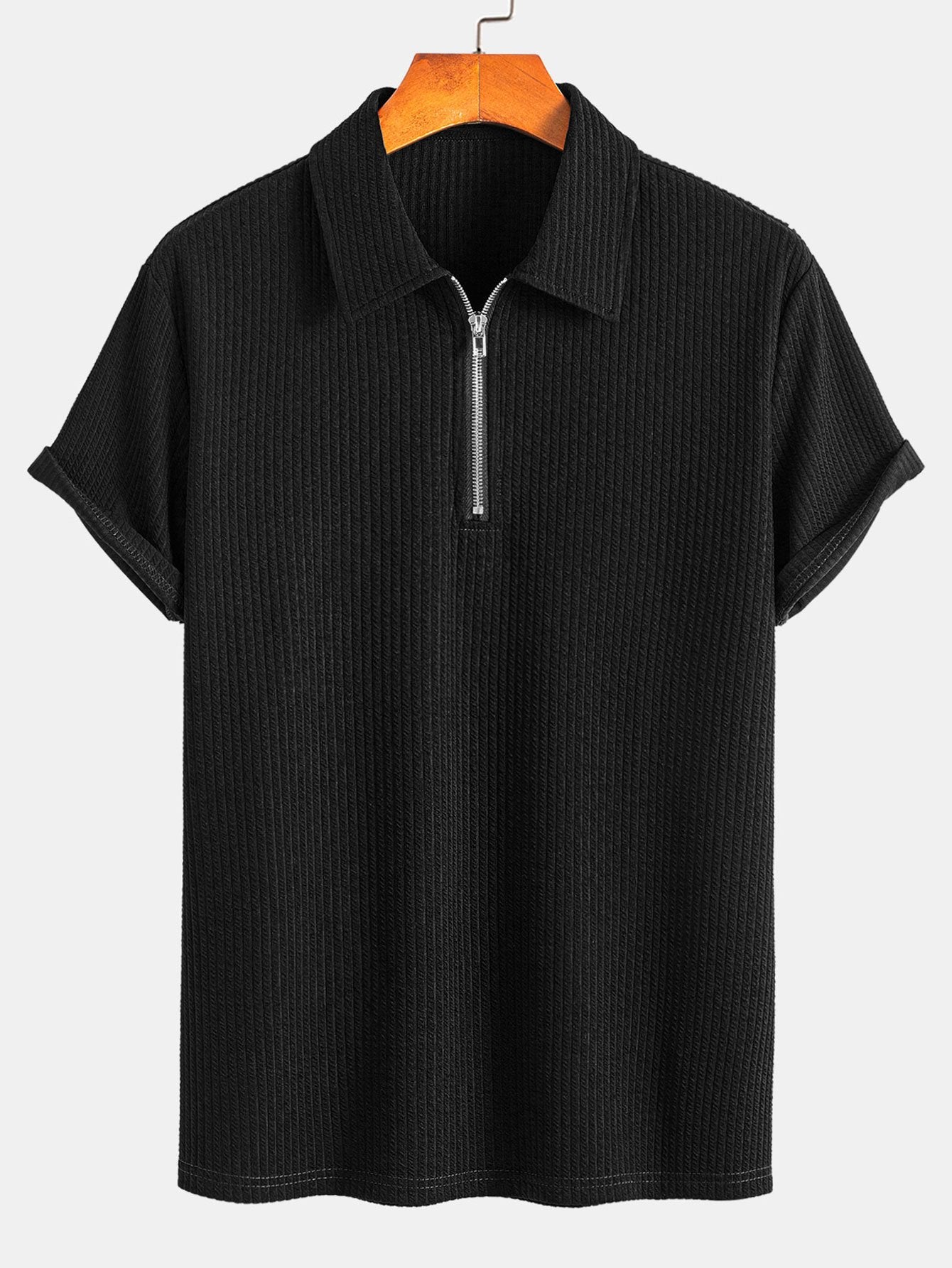 Ezra | Muscle Fit Ribbed Half Zip Polo