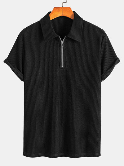 Ezra | Muscle Fit Ribbed Half Zip Polo