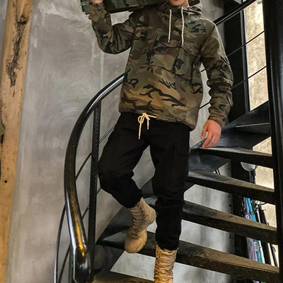 Men's Outdoor Multi-Pocket Camo Pullover Hoodie