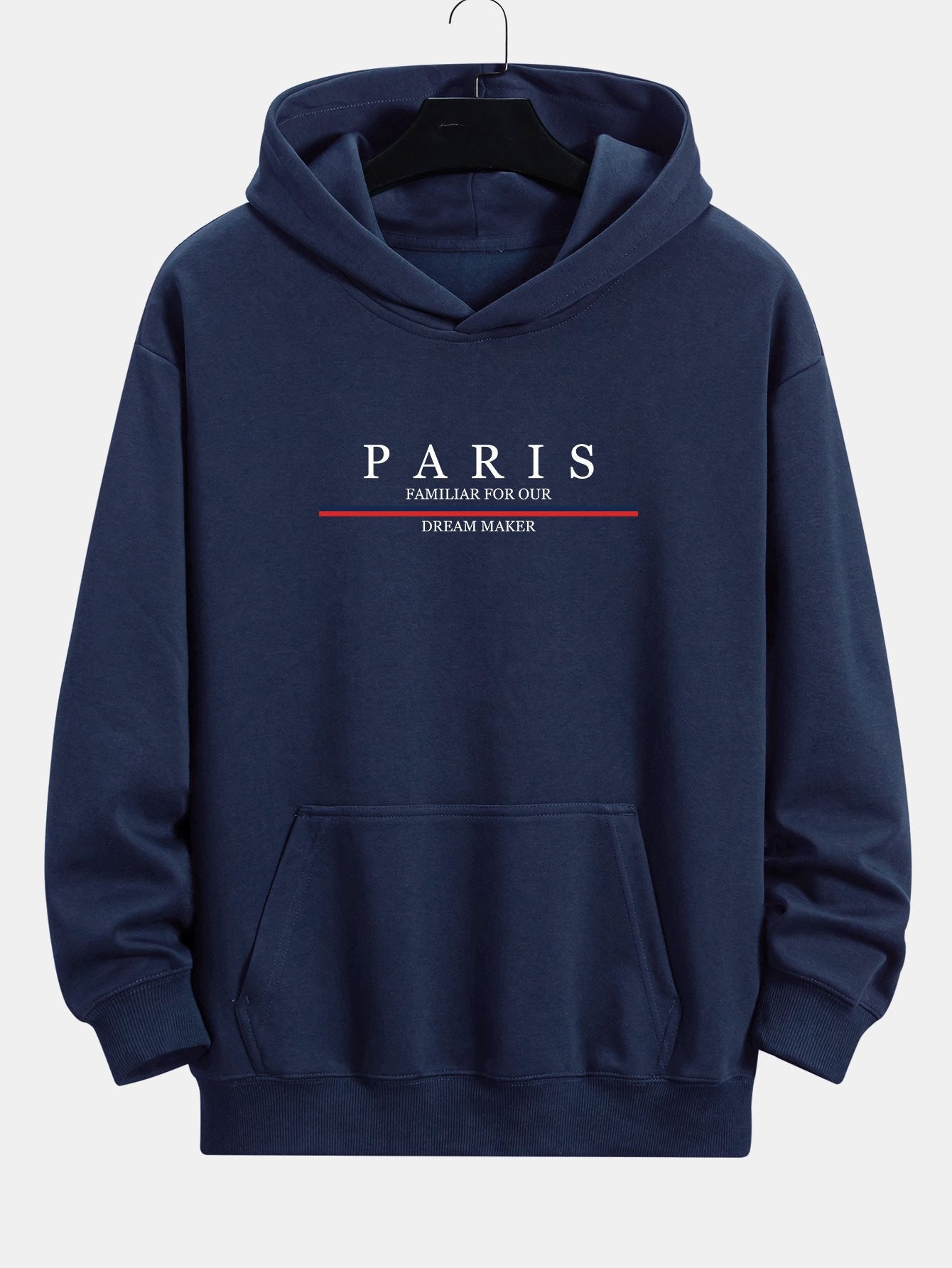 Zackary | Stripe Paris Slogan Print Relax Fit Hoodie