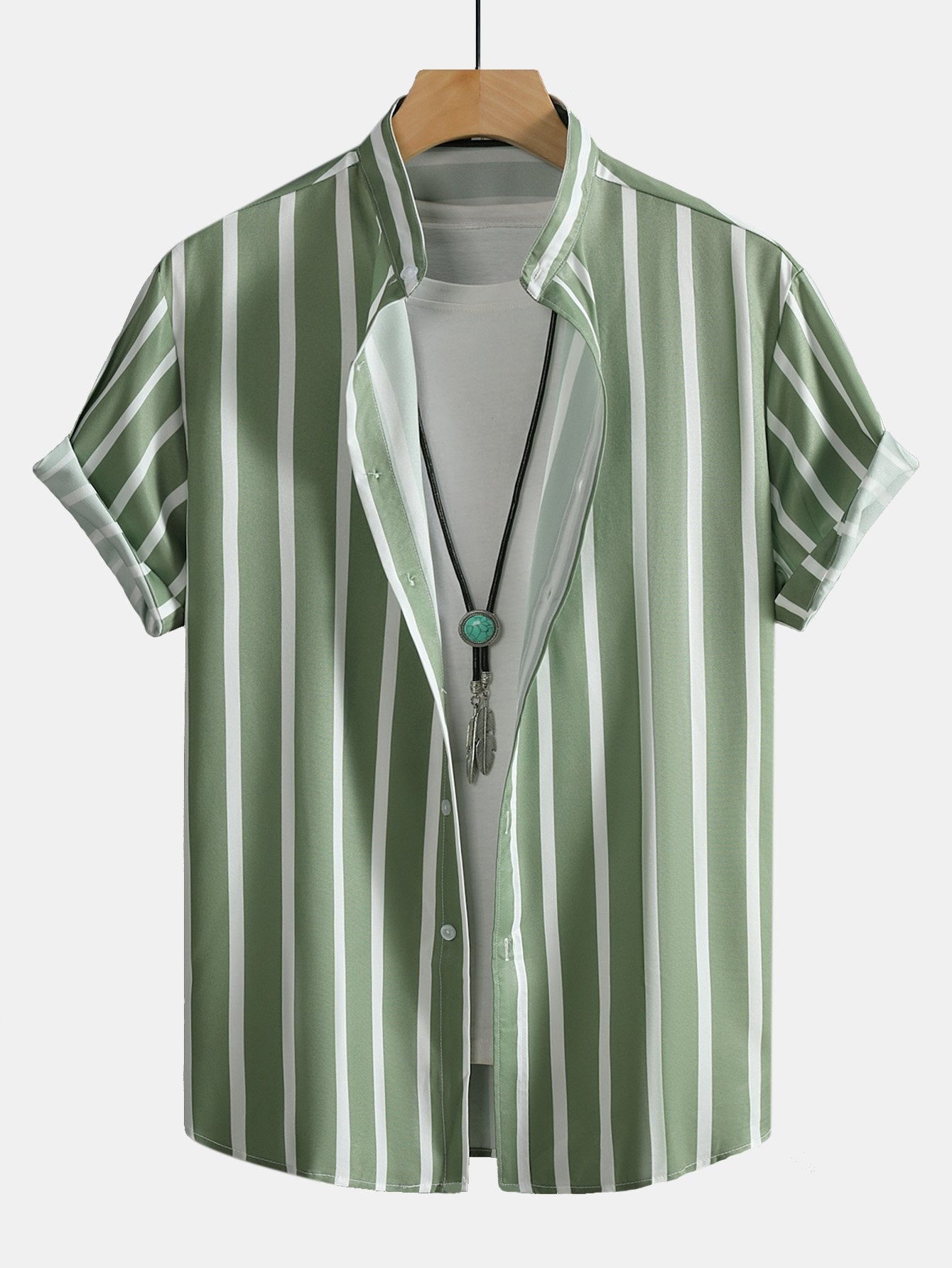 Andreas® | Striped Button Up Stand Collar Shirt