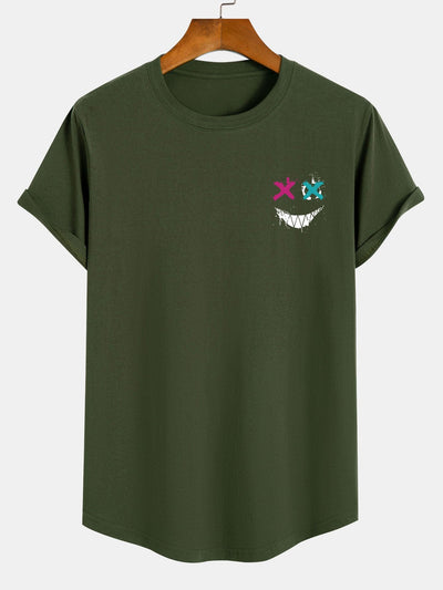 Adam® | Evil Face Print Cotton Arc Hem T-Shirt