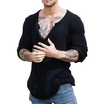 Men's Casal V Neck Long Sleeve SliFitnitted Sweater