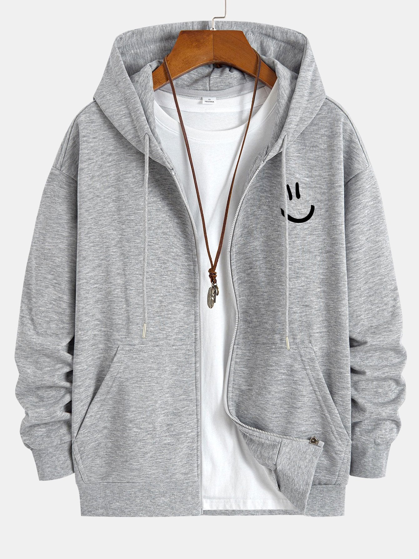 Shane | Smiley Face Print Relax Fit Zip Hoodie