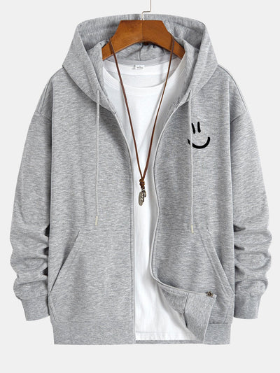 Shane | Smiley Face Print Relax Fit Zip Hoodie