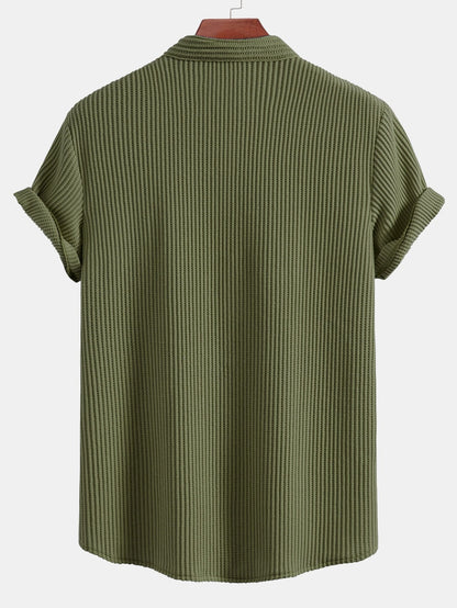 Adelmo® | Waffle Stand Collar Shirt & Drawstring Waffle Shorts