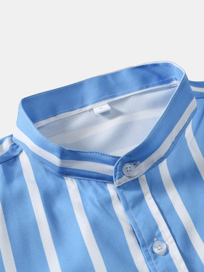 Andreas® | Striped Button Up Stand Collar Shirt