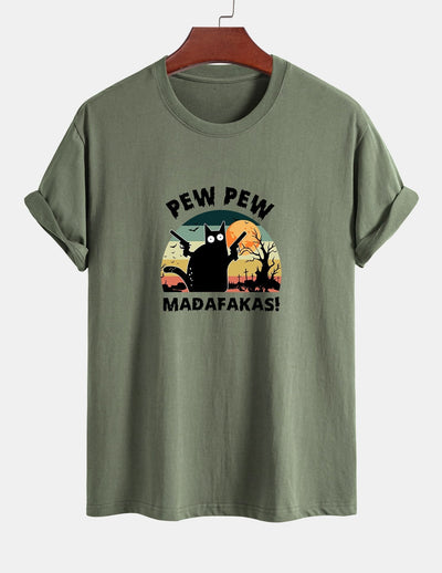 Telesforo® | Black Cat Print Cotton T-Shirt