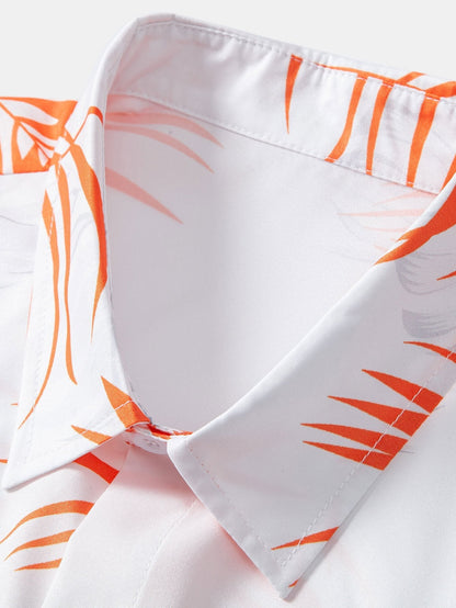 Adelelmo® | Leaf Print Button Up Shirt & Swim Shorts