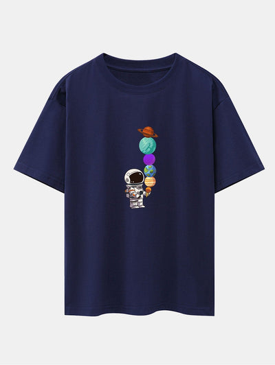 Atilano® | Planet Astronaut Print Drop Shoulder Oversize T-Shirt