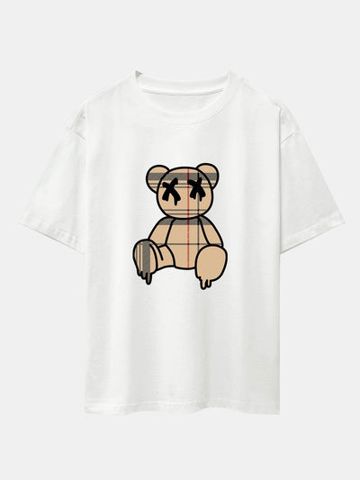 Agilbert® | Plaid Pattern Dissolving Bear Print Oversize T-Shirt & Shorts