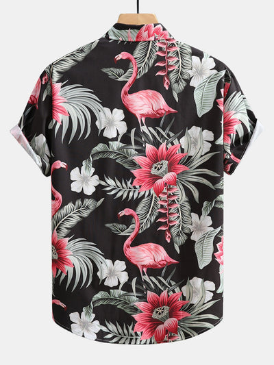Urbano® | Flamingo Flower Print Button Up Shirt & Swim Shorts