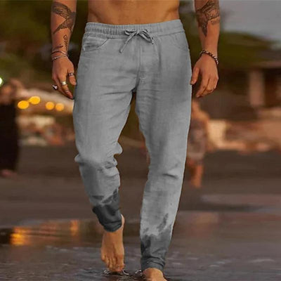 Men's Casal Solid Color Cotn Blend Drawstring Elastic Waist Loose Beach Pants