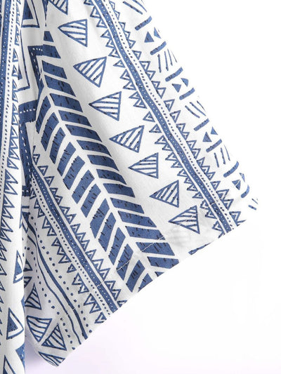 Aram® | Tribal Geometric Print Half Placket Henley Collar Shirt