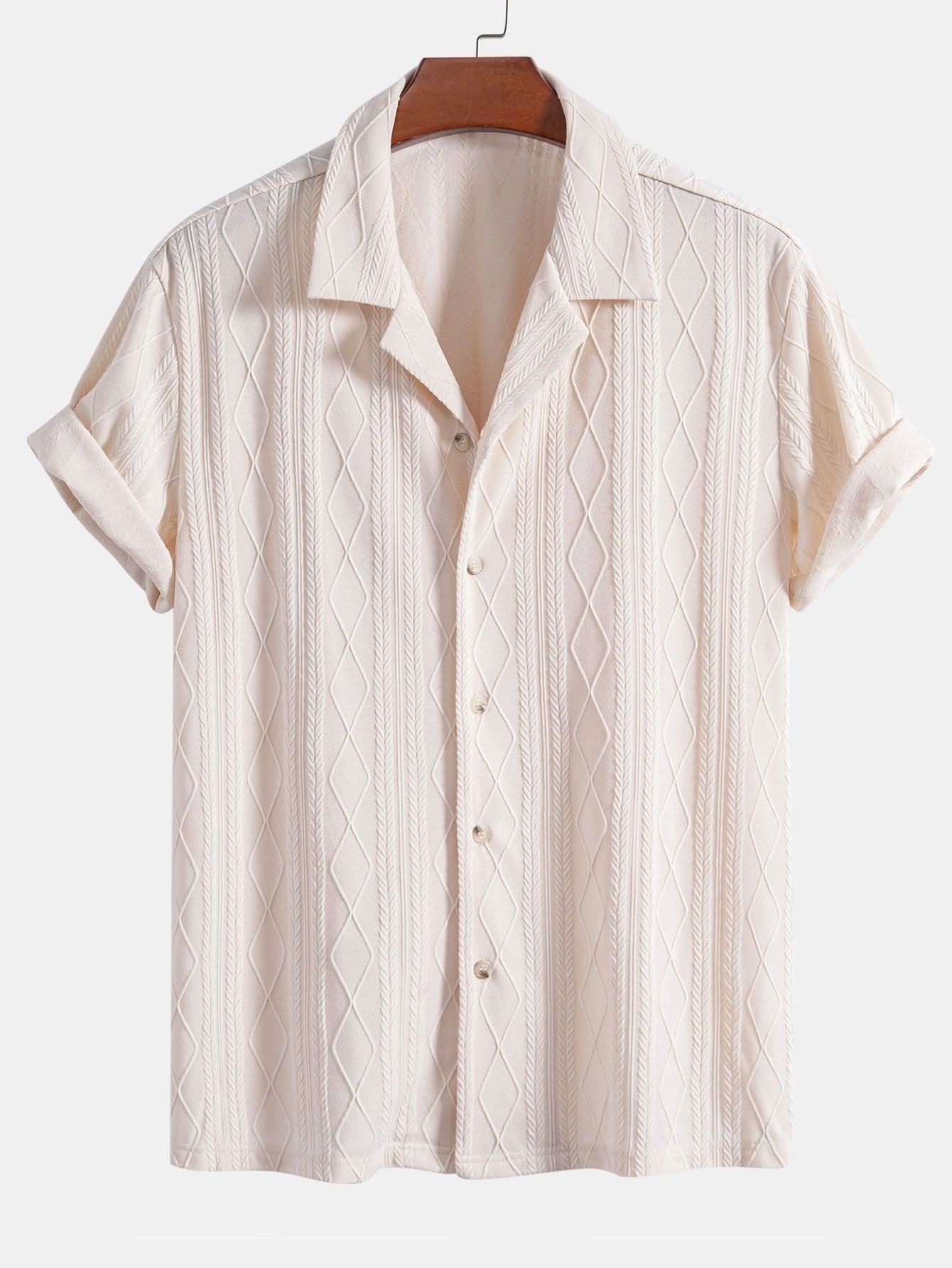 Ysidro® | Knitted Geometric Rhombus Jacquard Cuban Shirt