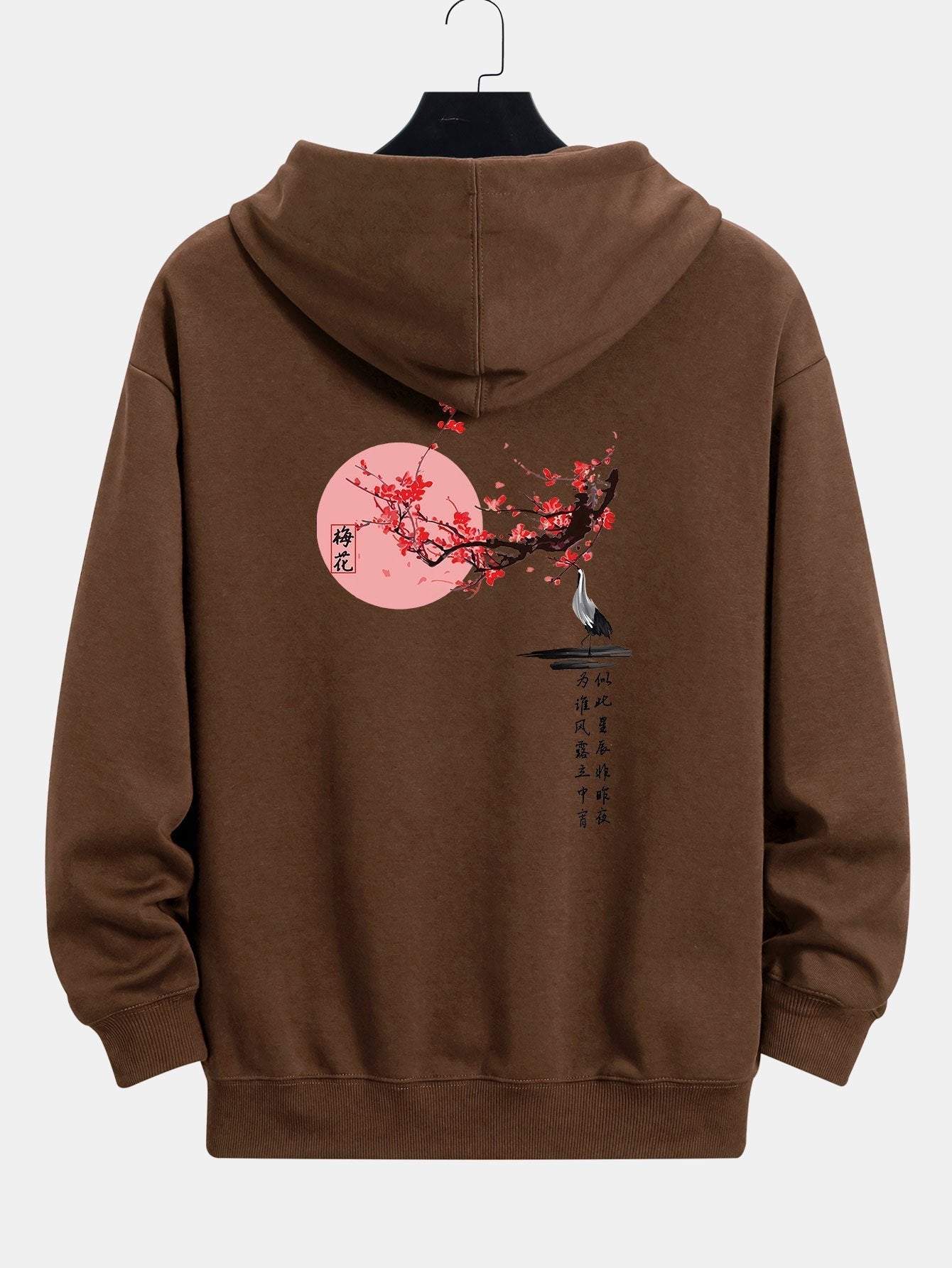 Larry | Plum Blossom And Crane Back Print Relax Fit Hoodie
