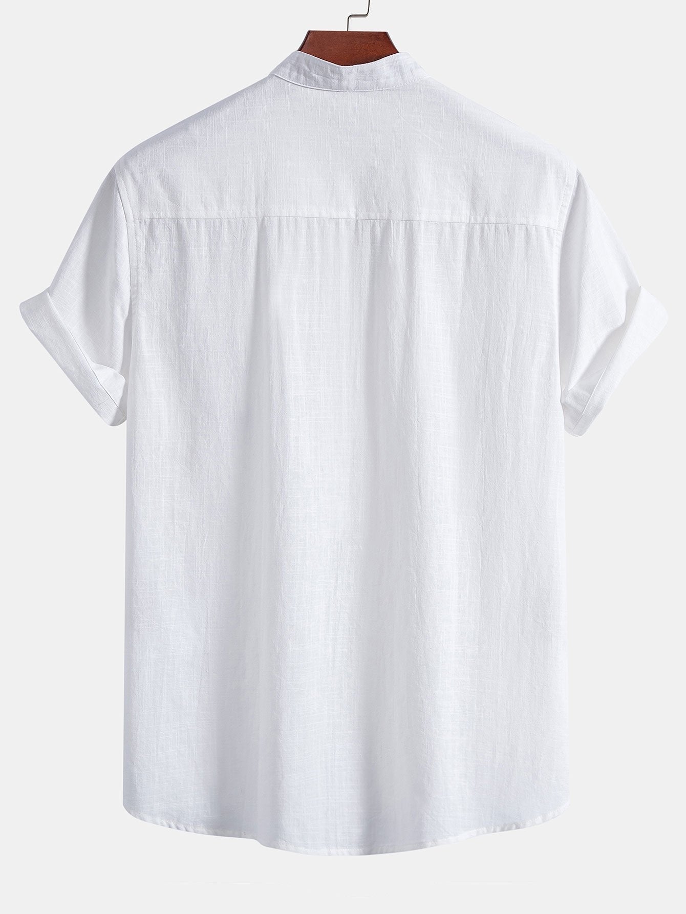 Alec® | Palm Tree Print Linen Look Cotton Stand Collar Shirt