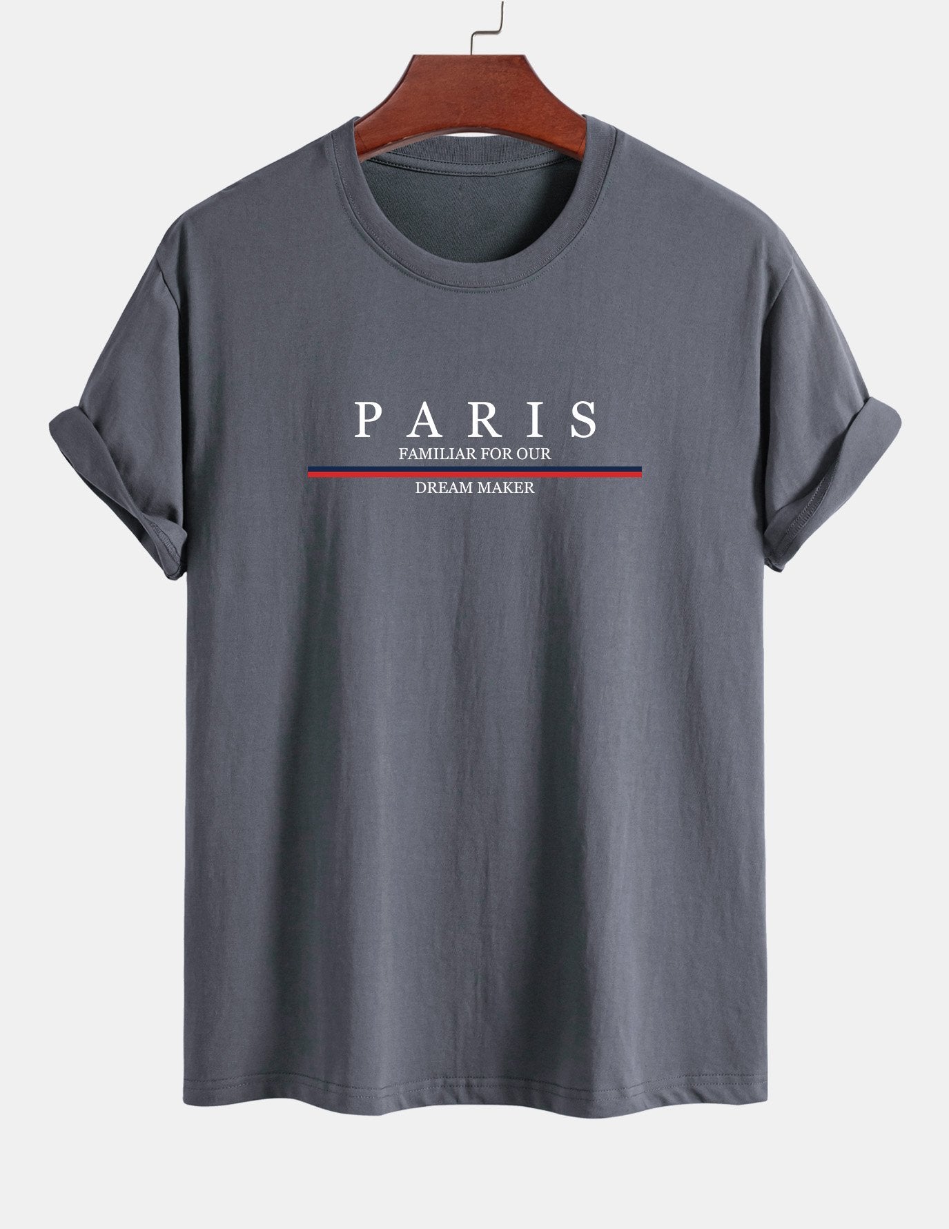 Arcadio® | Stripe Paris Slogan Print Cotton T-Shirt