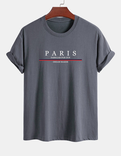 Arcadio® | Stripe Paris Slogan Print Cotton T-Shirt